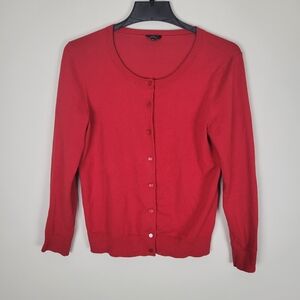 Talbots Pima Cotton Red Cardigan Button Medium Petite Scoop Neck